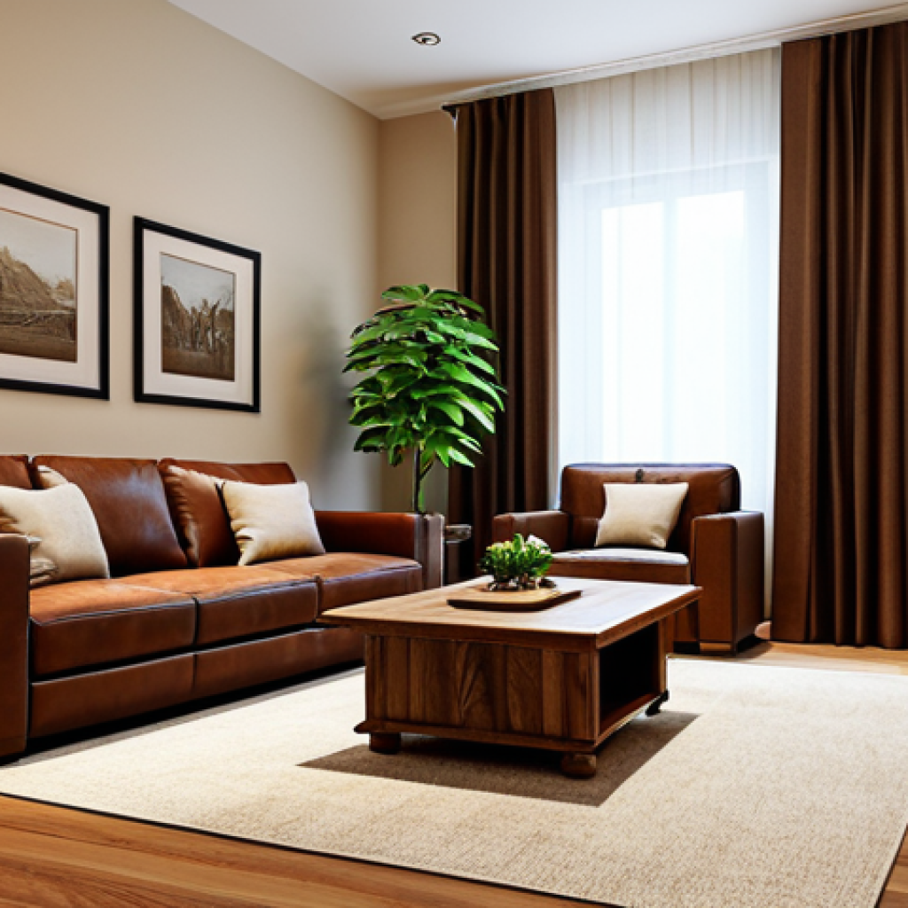 심리적 편안함을 주는 색상 조합 - Earthy Tones Living Room**

"A cozy living room with beige walls and brown leather furniture, fully ...
