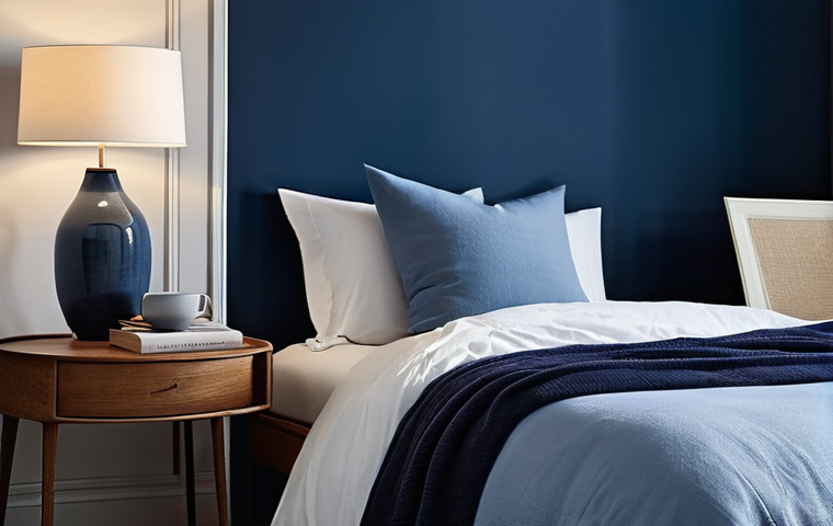 주거 공간 색상 선택 가이드 - **A Serene Bedroom Oasis:**
    An image depicting a calming and restful bedroom. The wall behind a ...