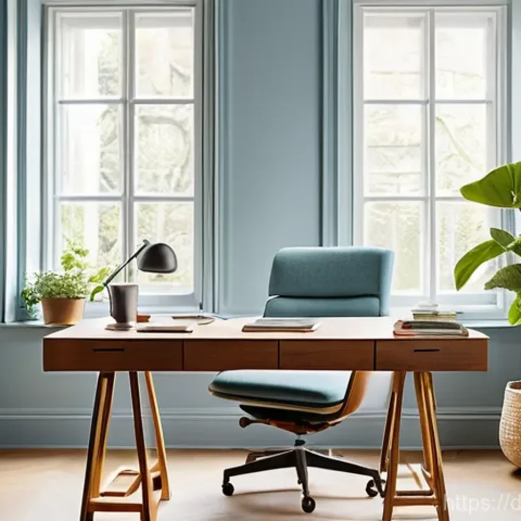 홈 오피스 색상 선택 시 고려 사항 - **Prompt: The Serene Focus Home Office**
    "A bright and airy home office, designed for deep conce...