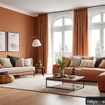 Home 20 색상 전략으로 공간 이용 효율 높이기 - A modern living room interior featuring a warm beige and terracotta color scheme that balances cozin...