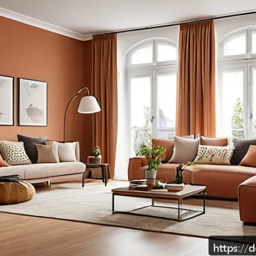 Home 32 색상 전략으로 공간 이용 효율 높이기 - A modern living room interior featuring a warm beige and terracotta color scheme that balances cozin...