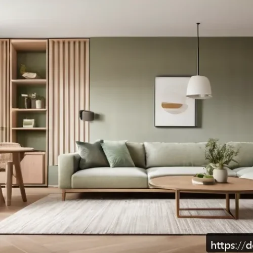 Home 31 실내 조명과 색상 조화의 원칙 - A cozy modern living room bathed in warm white light (2700-3000K), featuring beige and sage green wa...